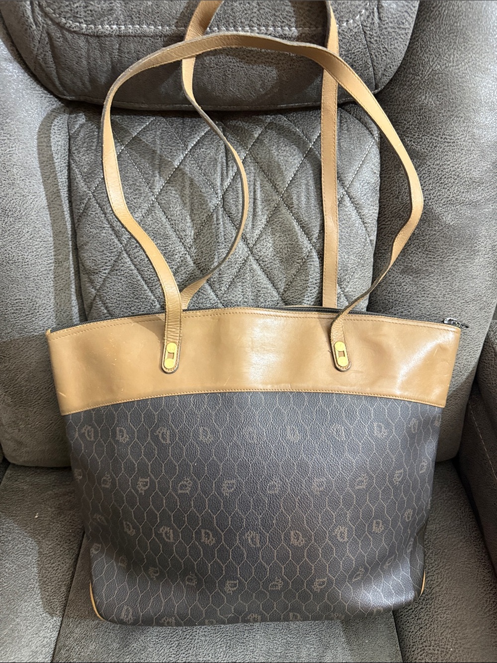 Dior- Vintage Brown & Tan Monogram Tote - Picture 3 of 7